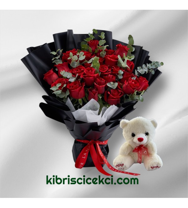 33 Kırmızı Gül Buketi Ayıcık